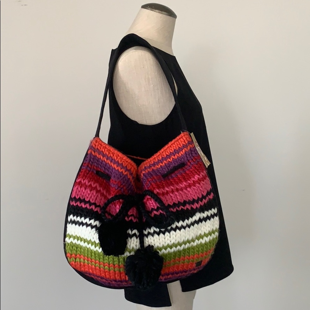 Roxy purse boho style knit pom-pon shoulder bag